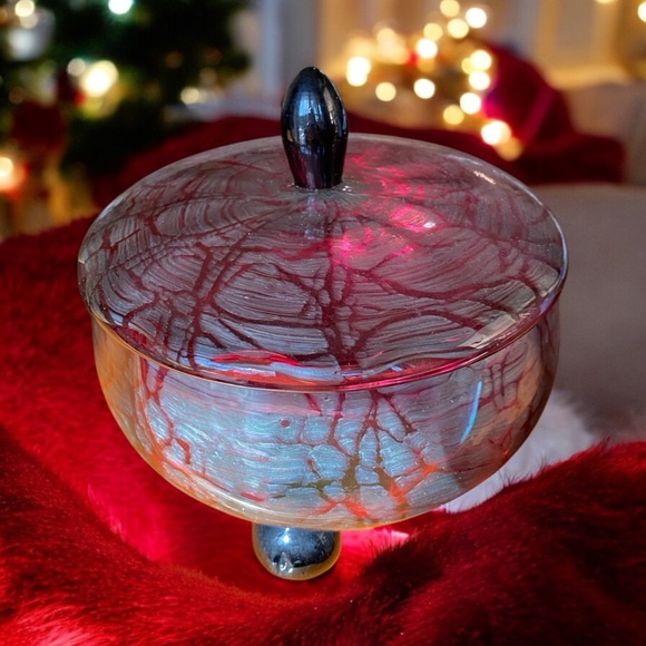 RARE antique absolutely gorgeous Loetz Titania Austria Glass lidded, footed bowl - Picture 3 of 12